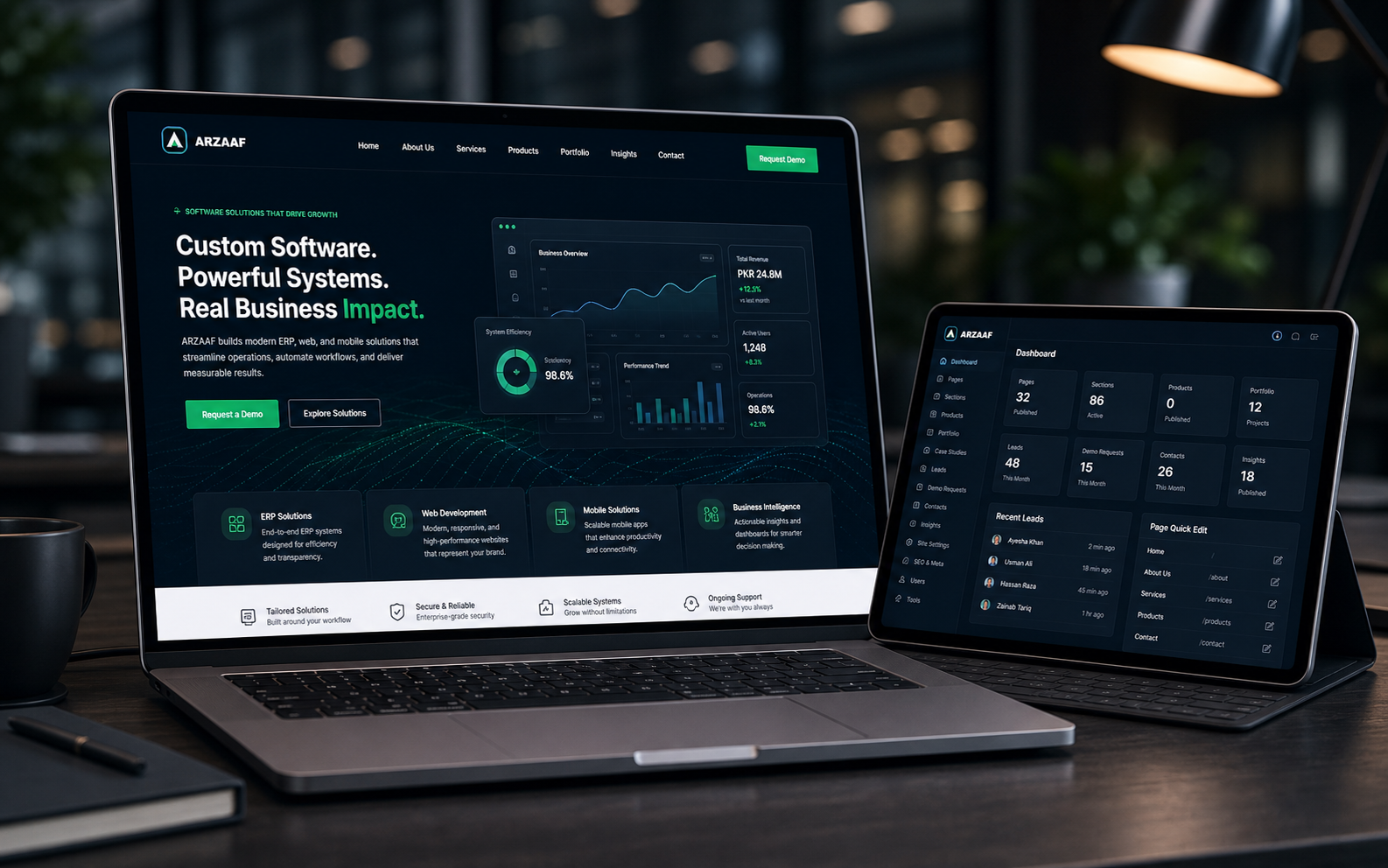 ARZAAF Premium Company Website & Admin CMS preview